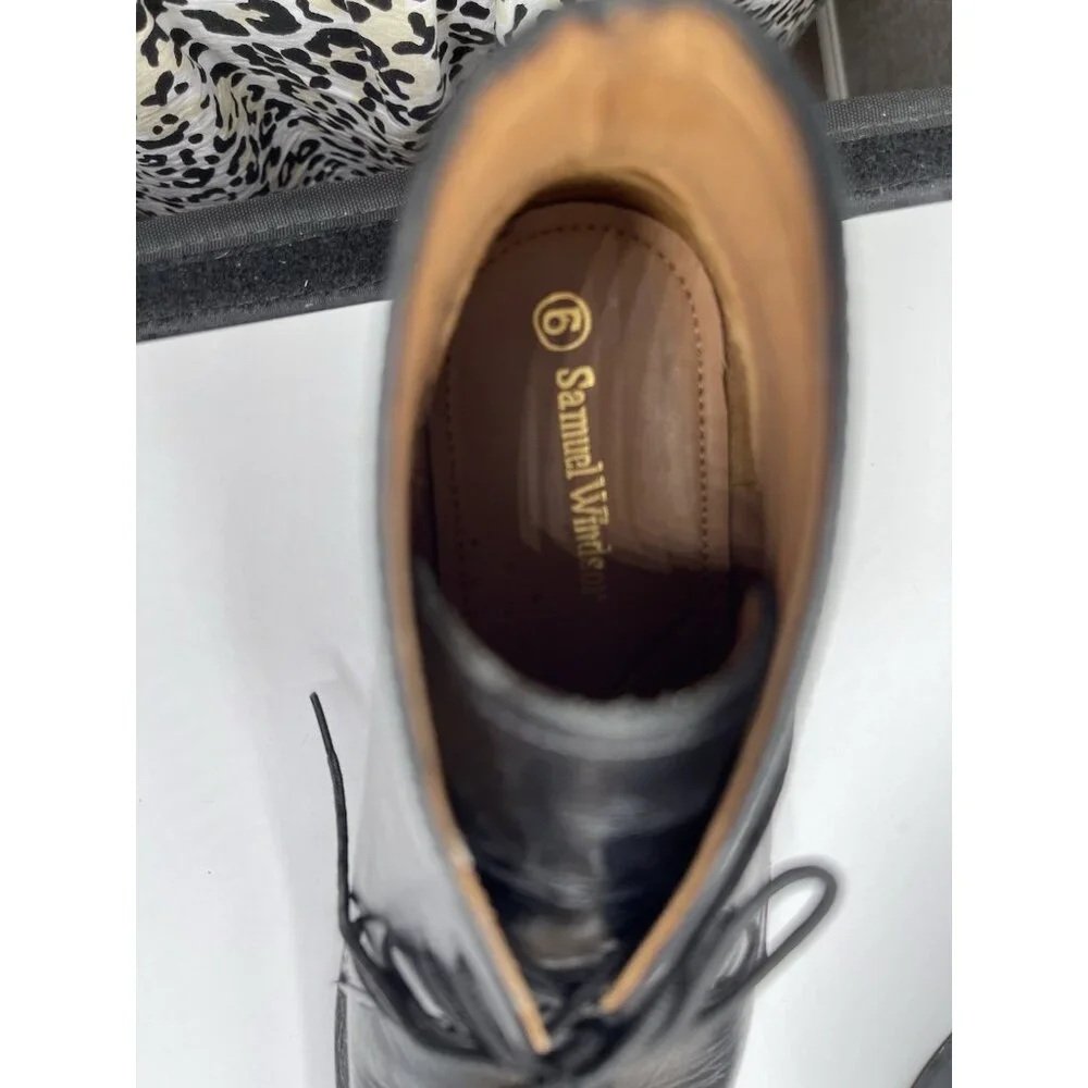 Samuel Windsor Mens Black Leather Lace-Up Ankle Boots Shoes UK‎ 6